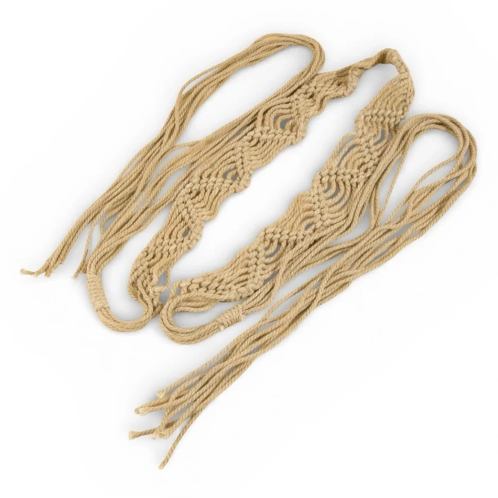 Long Woven Boho Braided Belt - TAN